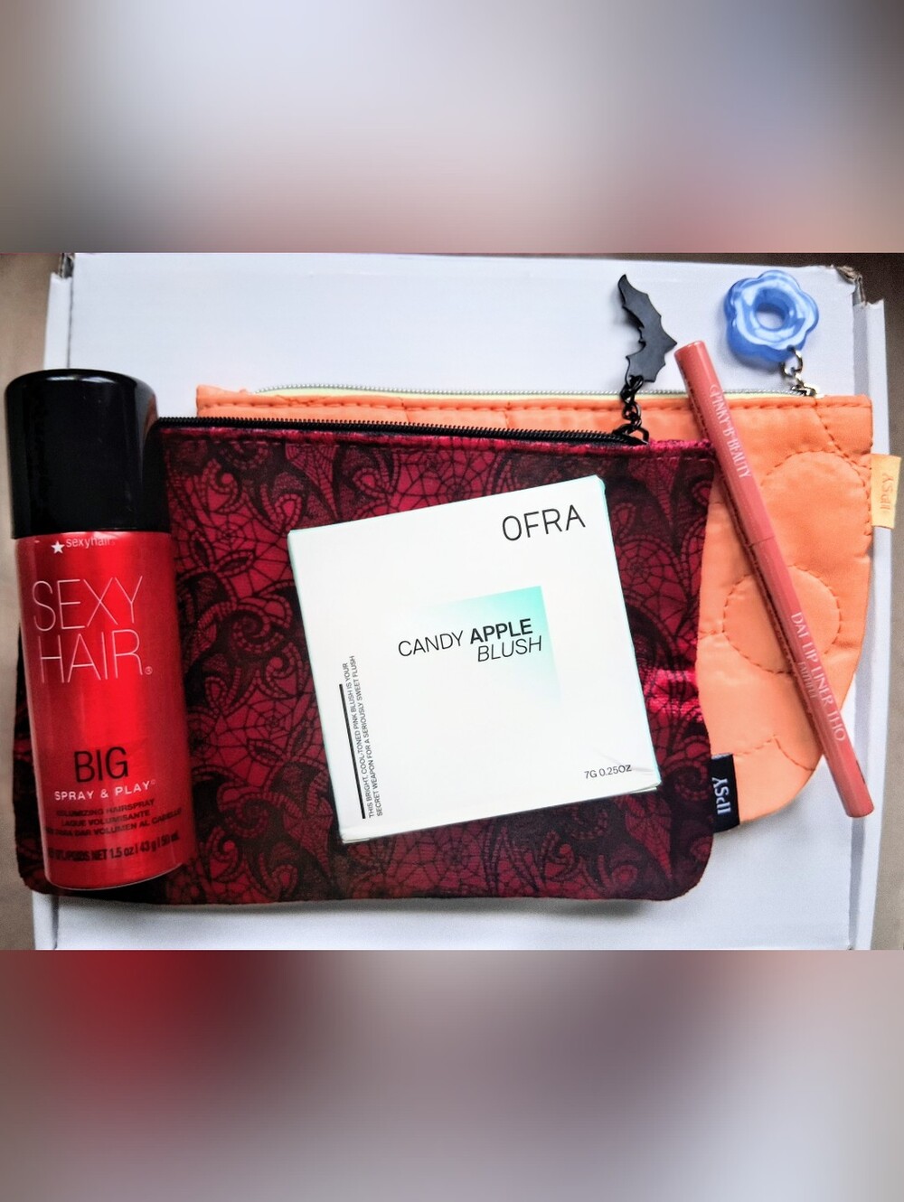 Sexy Hair Hairspray Ofra Blush Pinky B Beauty Lip Liner Bat & Orange Ipsy Bags